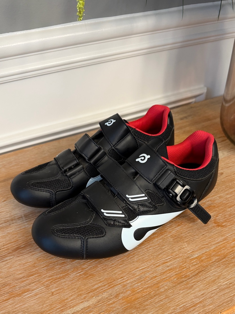 Peloton Black Cycling Shoes with Red Lining